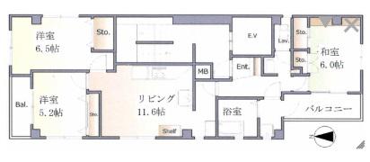 花善ビル(3LDK/4階)の間取り写真
