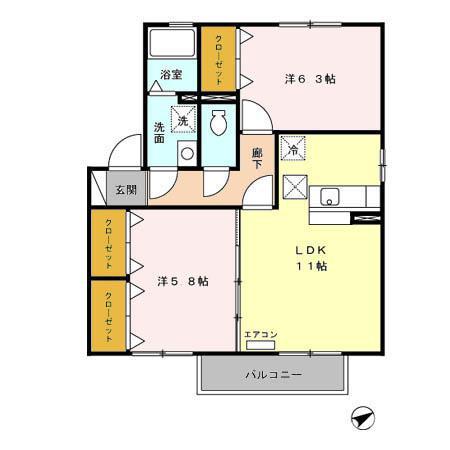 タウンコートくろい駅東II(2LDK/1階)の間取り写真