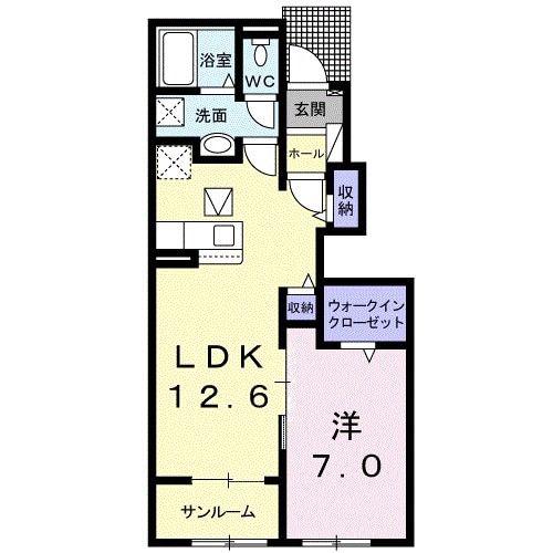 プレッソ太田IV(1LDK/1階)の間取り写真