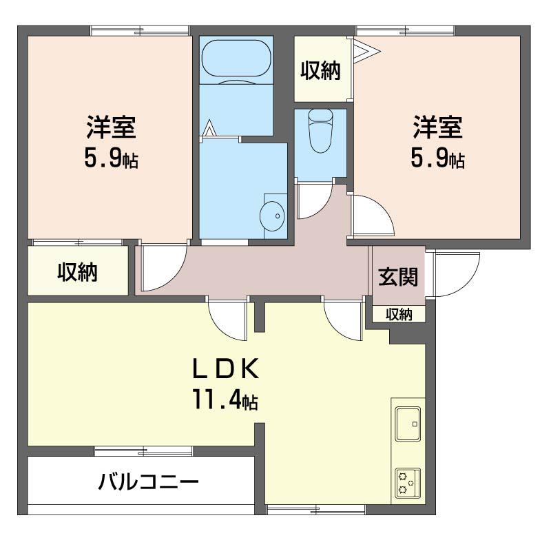 タウンヒル松葉A棟(2LDK/1階)の間取り写真