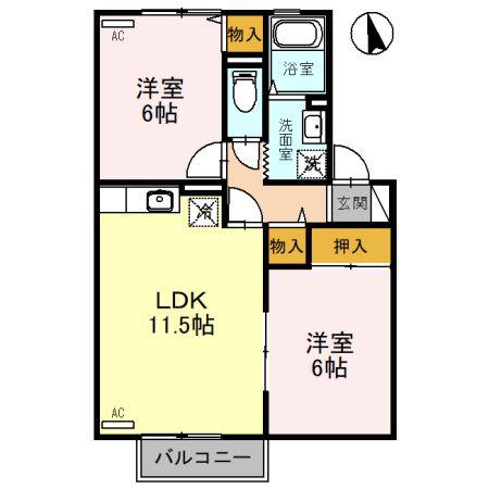 クロワッサンス(2LDK/2階)の間取り写真