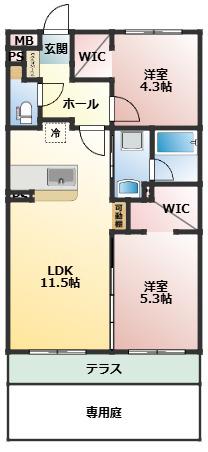 ARTH平松(2LDK/1階)の間取り写真