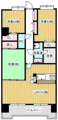 アメックス久留米六ツ門(3LDK/14階)の間取り写真