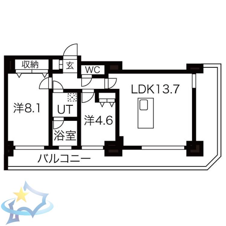 グランドタワー札幌(2LDK/21階)の間取り写真