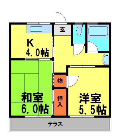 イワオハイツ6号館(2K/1階)の間取り写真