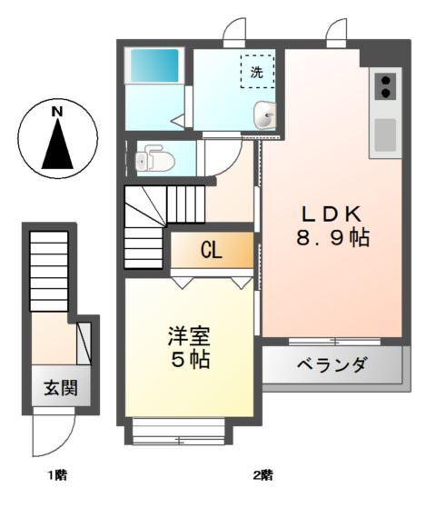 セイリング ONE(1LDK/2階)の間取り写真