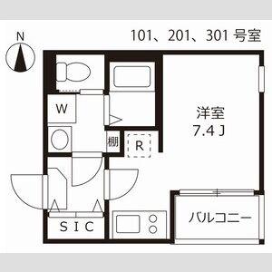 ハーモニーテラス北田辺(ワンルーム/3階)の間取り写真