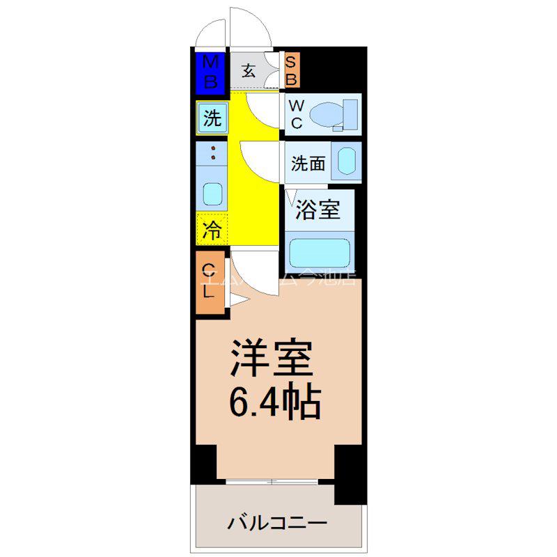 プレサンス広小路通今池(1K/6階)の間取り写真