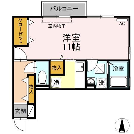 フェイバリットフラット C棟(ワンルーム/1階)の間取り写真