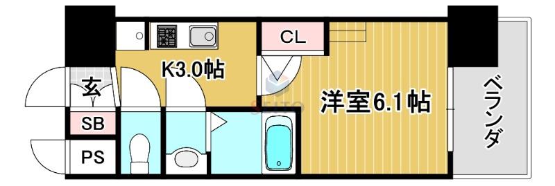 プレリスNEO大阪十三エルヴィオン(1K/2階)の間取り写真
