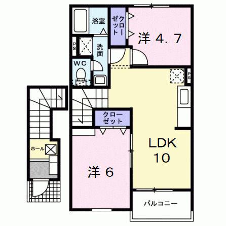 ヴィラージュ波風D(2LDK/2階)の間取り写真