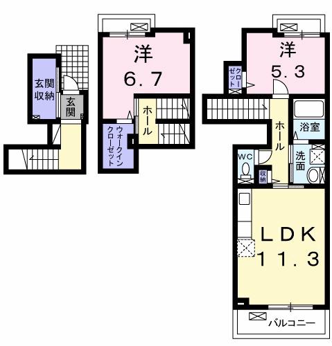 ユニベールB(2LDK/2階)の間取り写真