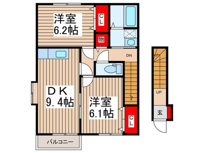 ドリーム(2DK/2階)の間取り写真