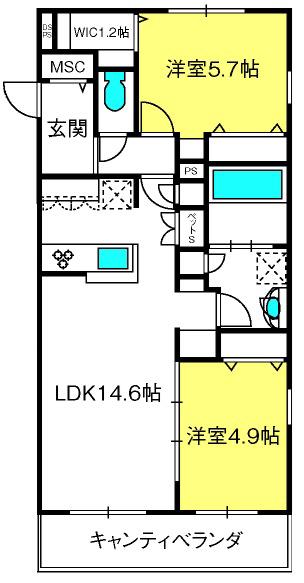 グラン・ソレイユ(2LDK/2階)の間取り写真