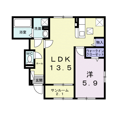 アウローラ鶴崎I(1LDK/1階)の間取り写真