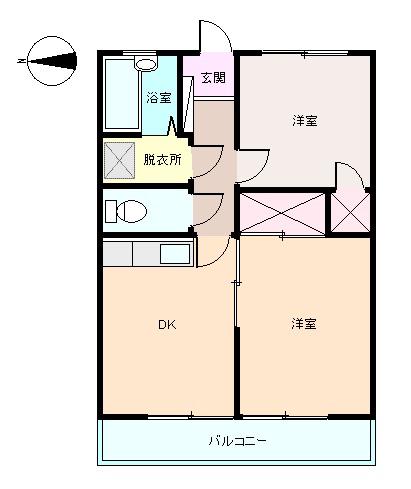 ピニエール下田(2DK/1階)の間取り写真