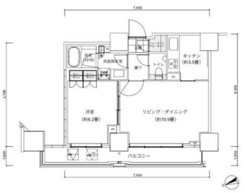 パークキューブ愛宕山タワー(1LDK/2階)の間取り写真