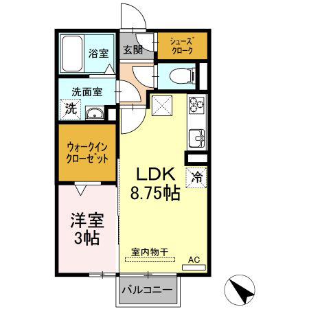 グランテラス 高力 B棟(1LDK/1階)の間取り写真
