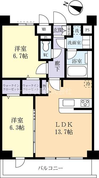 守谷市本町マンション(2LDK/1階)の間取り写真