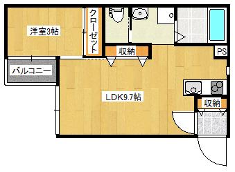 アーバンブランチ南笹口(1LDK/1階)の間取り写真