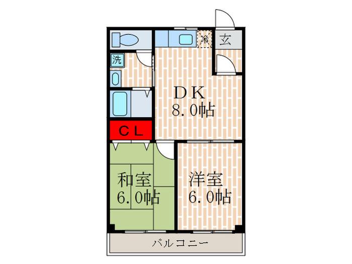 レジデンス伏見(2DK/3階)の間取り写真