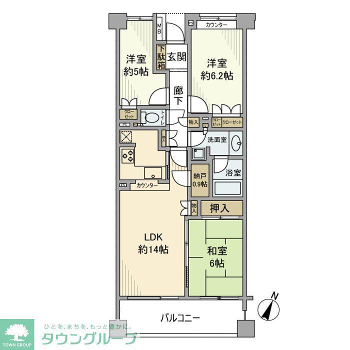 上大岡パークホームズ弐番館(3LDK/2階)の間取り写真