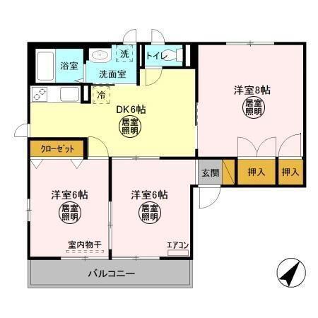 ディアコート D棟(3DK/1階)の間取り写真