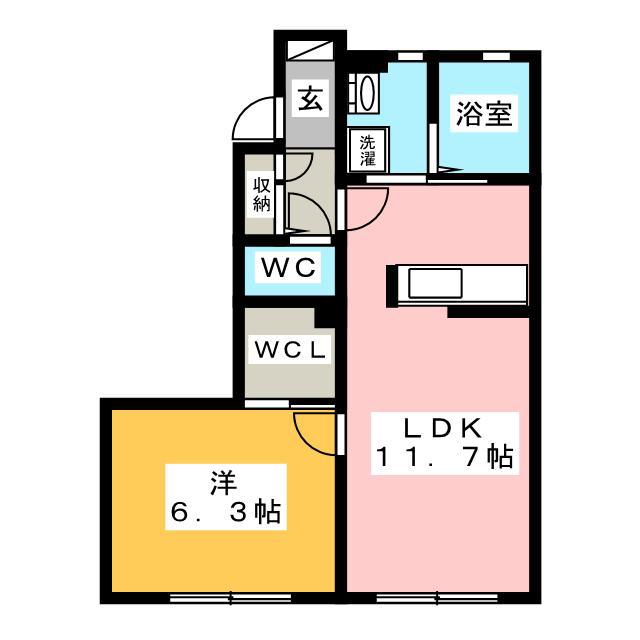 若宮ハイツ坂下(1LDK/1階)の間取り写真