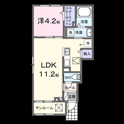 ボヌールI(1LDK/1階)の間取り写真