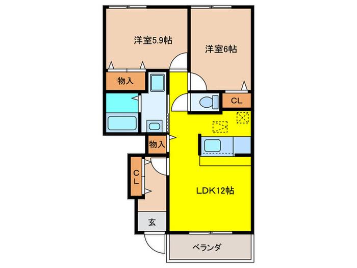グランツA(2LDK/1階)の間取り写真