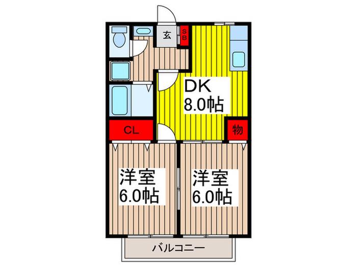 エスタンシア三室(2DK/2階)の間取り写真