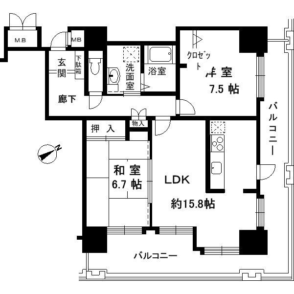 ウェルブ六甲道1番街(2LDK/8階)の間取り写真
