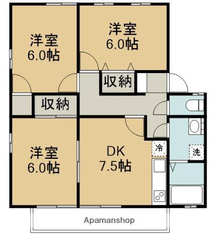 D・O・IつくばB棟(3DK/2階)の間取り写真