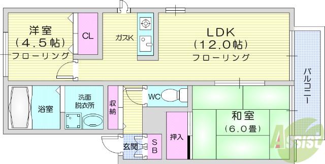 セフィラ福田町参番館(2LDK/1階)の間取り写真