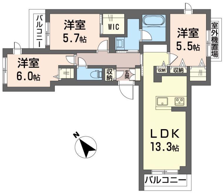 グリーンステージ船橋(3LDK/3階)の間取り写真