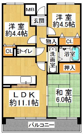 井吹東シティコート(3LDK/2階)の間取り写真