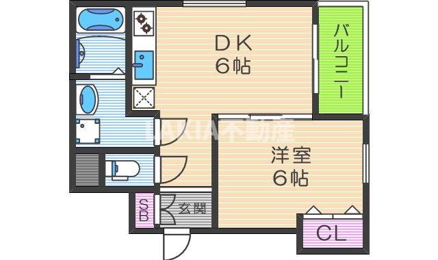 クリスタ文の里(1DK/2階)の間取り写真