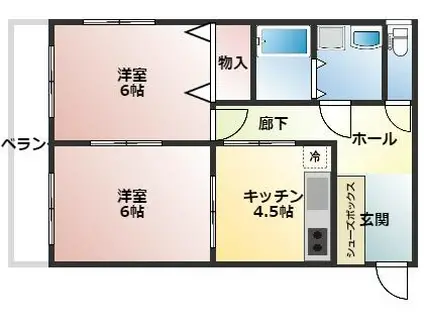 ソレイユ六甲(2DK/4階)の間取り写真