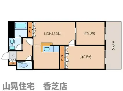 ルナピアッツァ(2LDK/1階)の間取り写真
