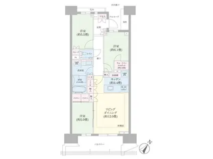 HARUMI FLAG PARKVILLAGE F棟(3LDK/8階)の間取り写真