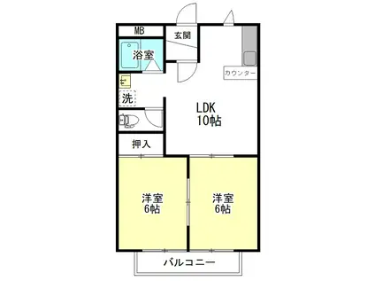 セントラルハイム106号棟(2LDK/2階)の間取り写真