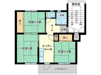 JR相模線 南橋本駅 徒歩15分 5階建 築55年(3K/4階)の間取り写真