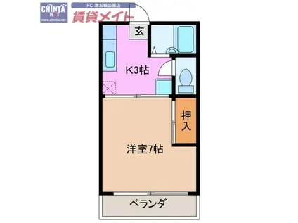 アクティブシティC(1K/2階)の間取り写真