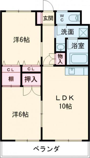 フレスコブリーザァ(2LDK/4階)の間取り写真