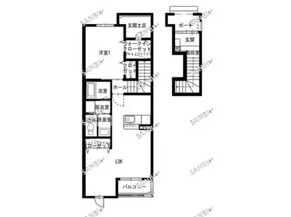 コーモドサンゴ B棟 202(1LDK/2階)の間取り写真