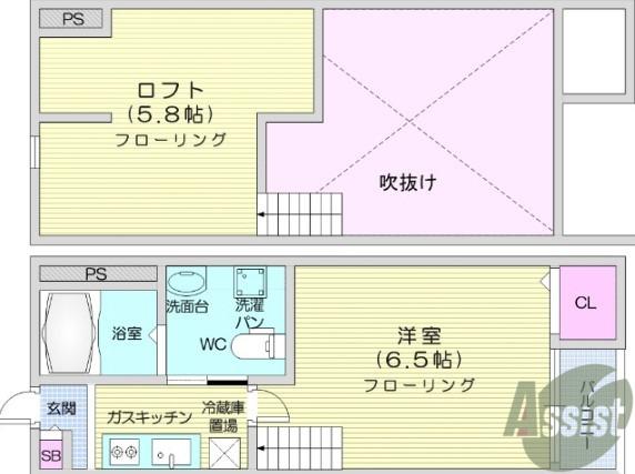 CHEERLIVE仙台幸町(1K/2階)の間取り写真