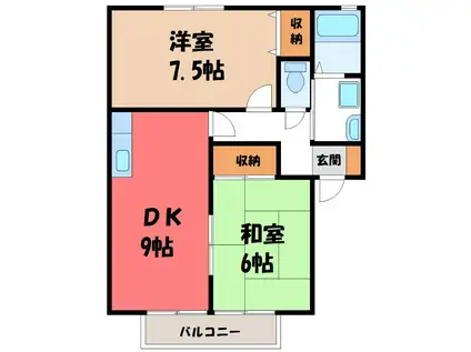 パナハイツ藪塚A(2DK/2階)の間取り写真