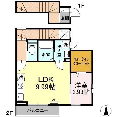 ドゥ・薬師堂 A(1LDK/2階)の間取り写真