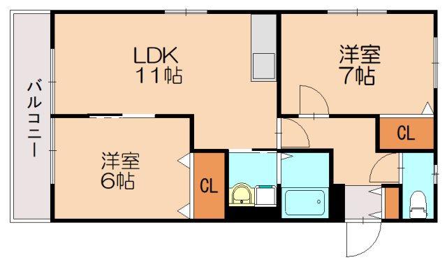 セピアコート片峰(2LDK/1階)の間取り写真