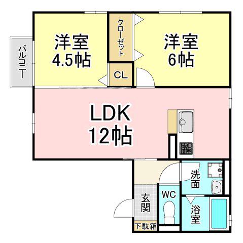 カーサロッソ(2LDK/1階)の間取り写真